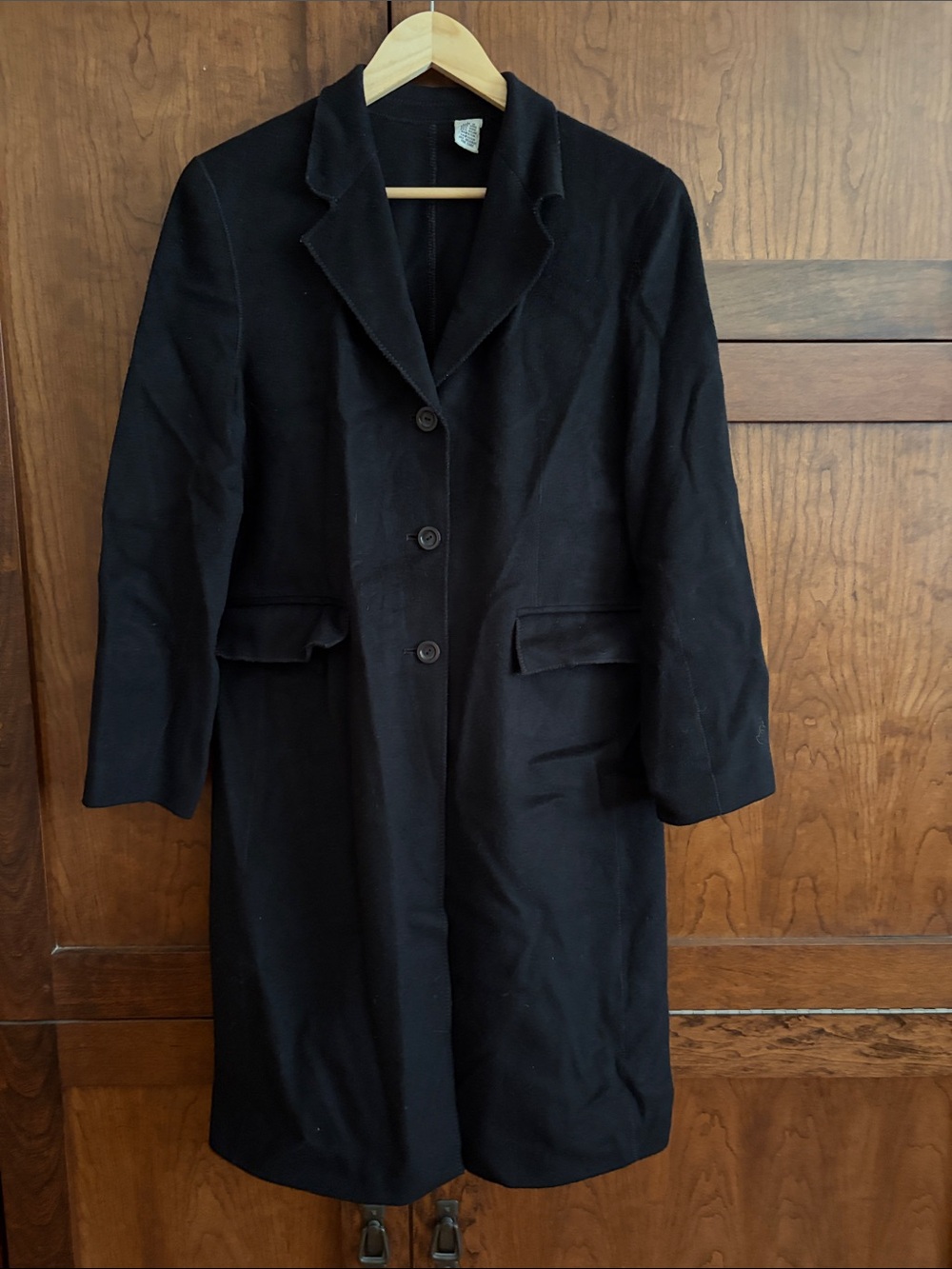 Classic Black Women's Long Coat - 80% Wool